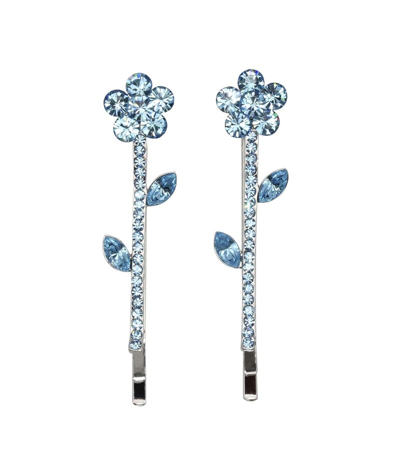 Faship Gorgeous A Pair Of Aqua Rhinestone Crystal Floral Hair Clips 2 Pcs