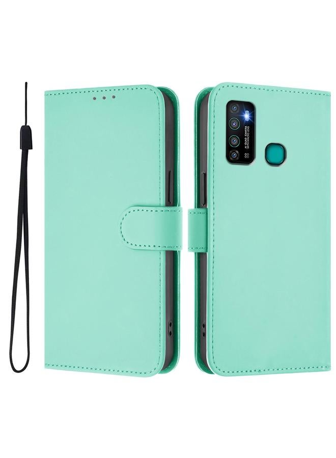 Zaboon Case For Infinix Hot 9 / 9 Pro Skin Feel Solid Color Leather Phone Case with Lanyard - Image 2
