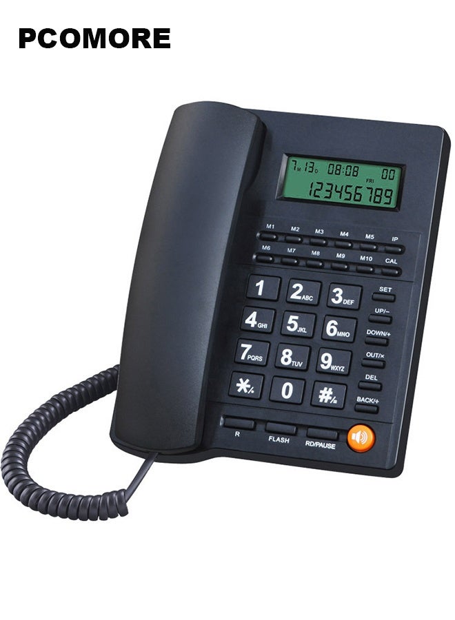 PCOMORE Corded Telephone Landline Phone with Caller ID, Large Big Button Wired Desk Phone for Elderly Seniors, Handsfree Speakerphone, LED LCD Display, Loud Ringer, Speed Dial, Home Office Hotel Desktop Phone Black - Image 1