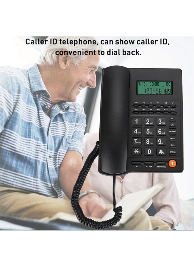 PCOMORE Corded Telephone Landline Phone with Caller ID, Large Big Button Wired Desk Phone for Elderly Seniors, Handsfree Speakerphone, LED LCD Display, Loud Ringer, Speed Dial, Home Office Hotel Desktop Phone Black - Image 3