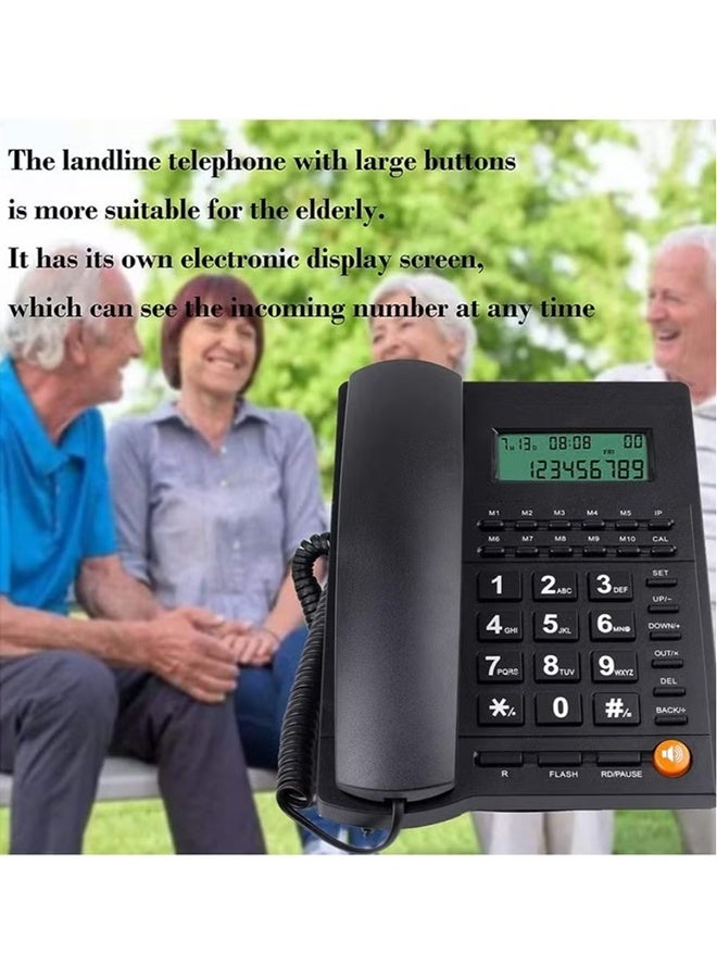 PCOMORE Corded Telephone Landline Phone with Caller ID, Large Big Button Wired Desk Phone for Elderly Seniors, Handsfree Speakerphone, LED LCD Display, Loud Ringer, Speed Dial, Home Office Hotel Desktop Phone Black - Image 2