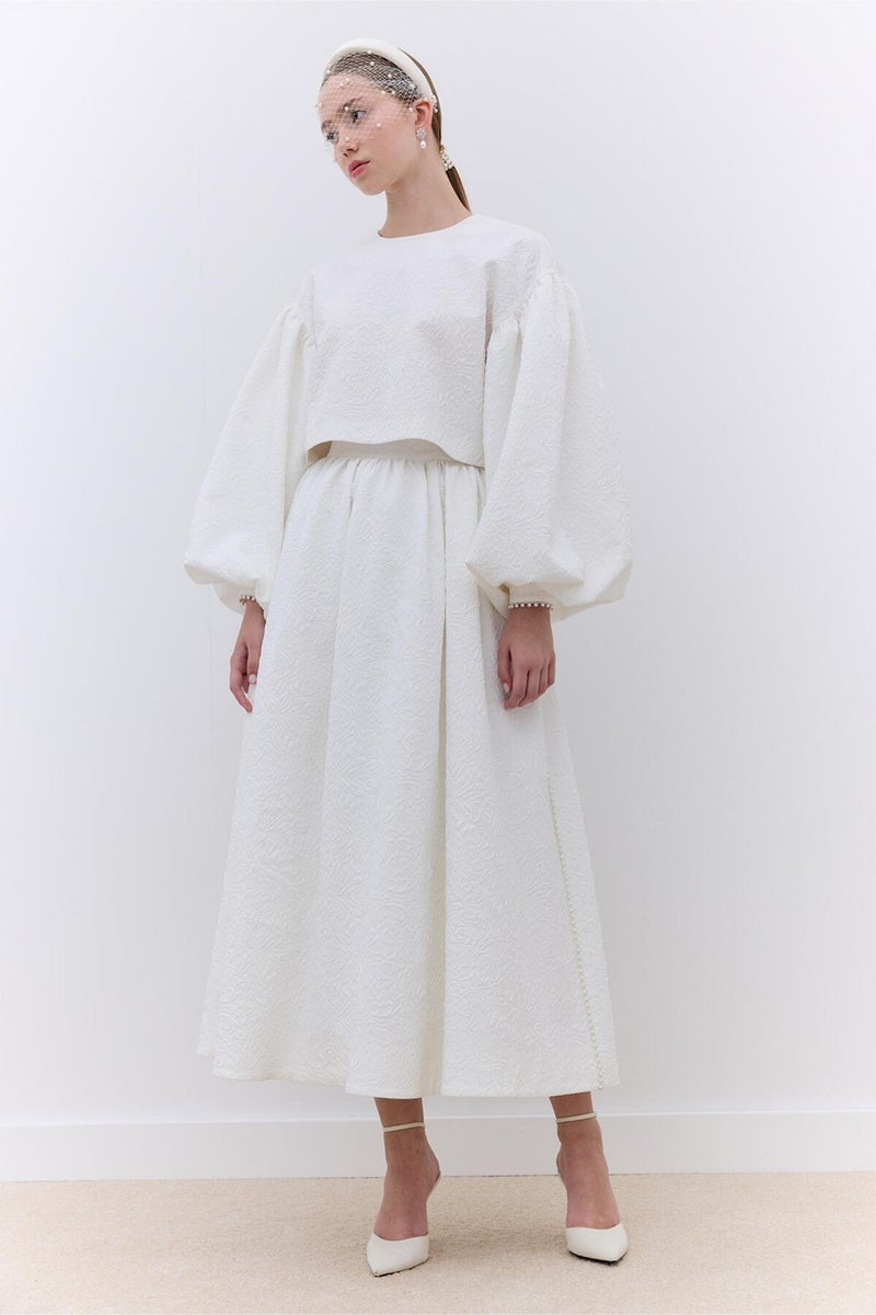 Manuka Pearl Detailed Evening Blouse Ecru  - Image 1