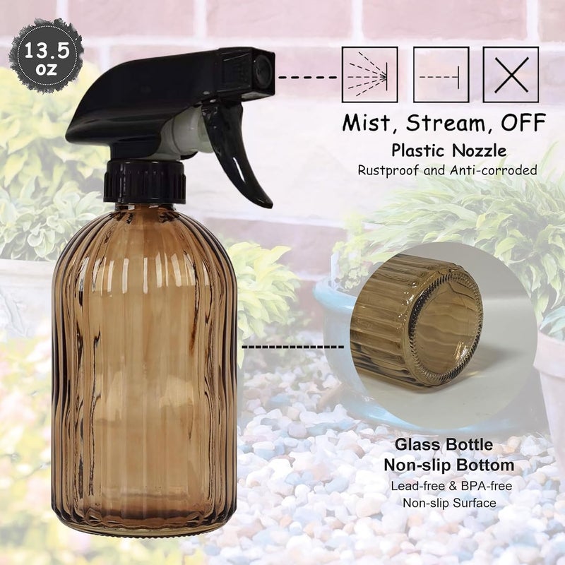 YYTSGG Glass Plant Mister Bottle, 13.5oz Refillable Water Spray Bottle with Adjustable Mist Nozzle for Indoor Flowers, Outdoor Gardening, Cleaning, Hair and Pets Care (Brown) - Image 3