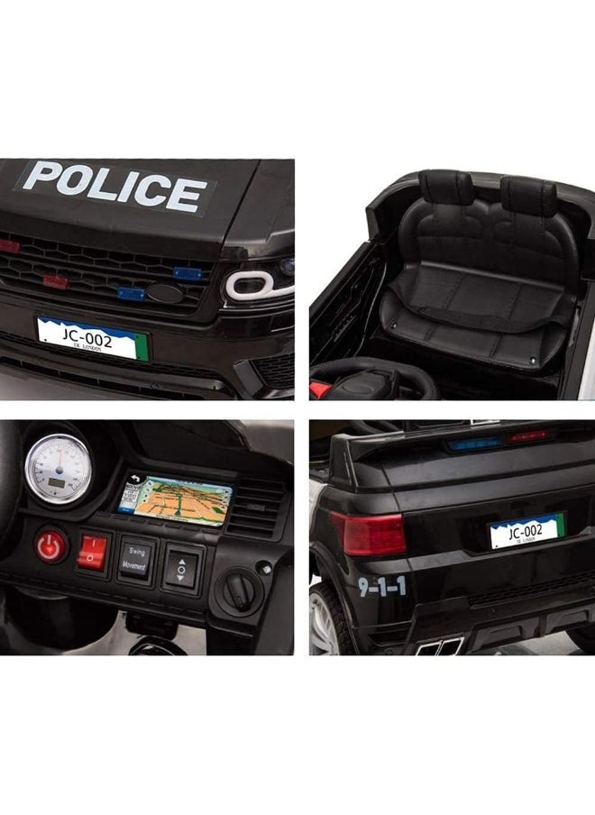 AL BADER Kids Can Sit On Children'S Electric Police Car Large Remote Control Car Rc Car Baby Double Door Double Drive Toy Car Can Ride Battery Car Ride-On Battery Car Policemen Gifts (Black)  - Image 4