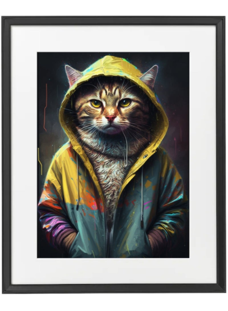 Boomah Accessories Cool Cat in Hoodie Wall Art Poster with Frame 50x40cm 