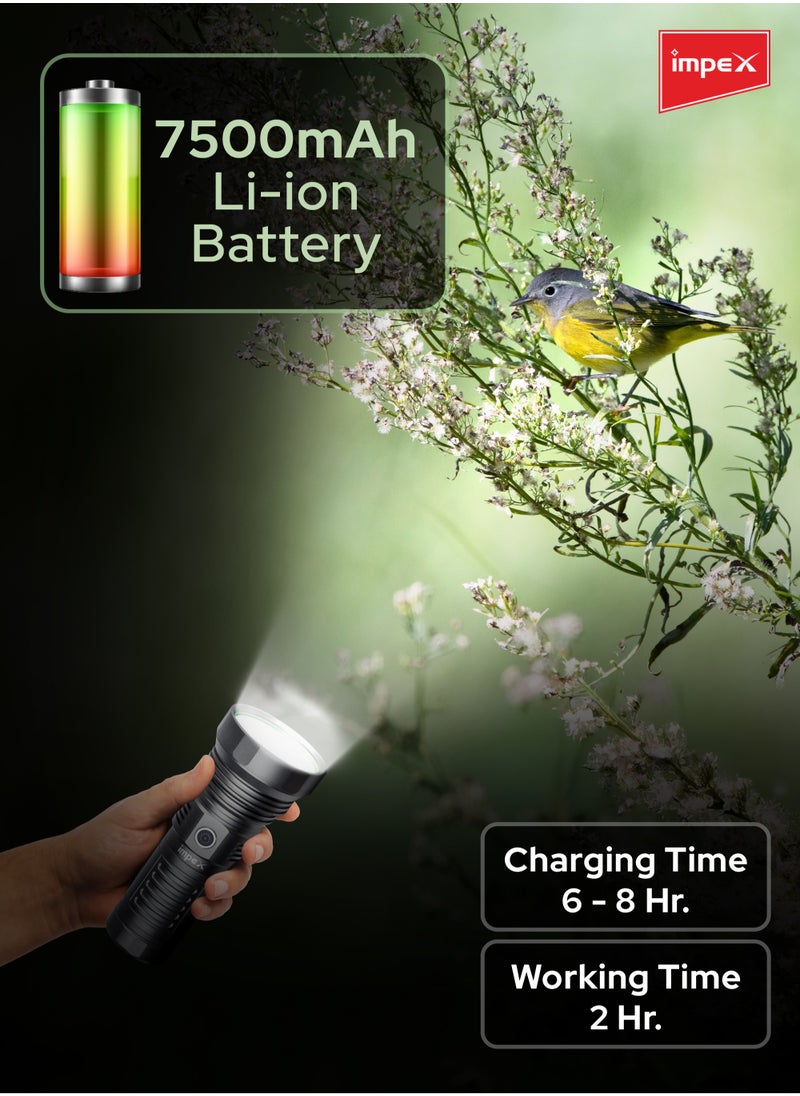 Impex Rechargeable LED Flashlight, 40W T40 LED Torch, 7500mAh Li-ion Battery, Aircraft-Grade Aluminum Body, Built-in Power Bank, Type-C Charging, 1000LM Brightness, 5 Modes - Ultra X40  - Image 3