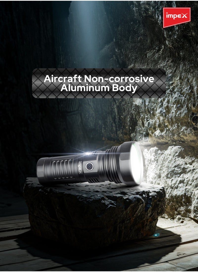 Impex Rechargeable LED Flashlight, 40W T40 LED Torch, 7500mAh Li-ion Battery, Aircraft-Grade Aluminum Body, Built-in Power Bank, Type-C Charging, 1000LM Brightness, 5 Modes - Ultra X40  - Image 5