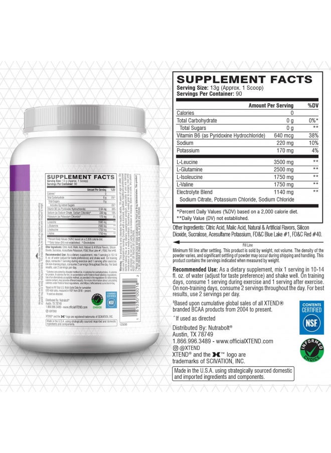 SCIVATION XTEND Original BCAA Powder 7g BCAA and 2.5g L-Glutamine, Sugar Free Post Workout Muscle Recovery Drink with Amino Acids for Men & Women, 90 Servings  - Image 3