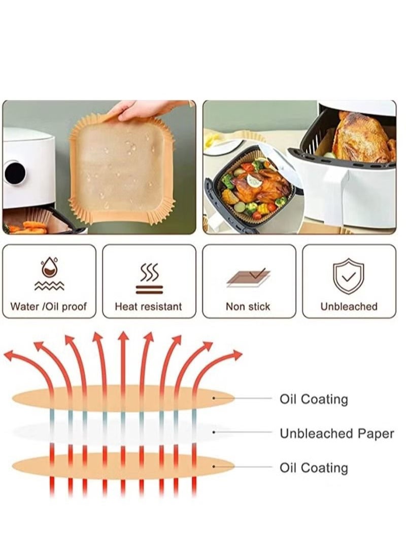 Food Grade - 100Pcs Air Fryer Liners Greaseproof Nonstick Square Parchment Papers - Image 1