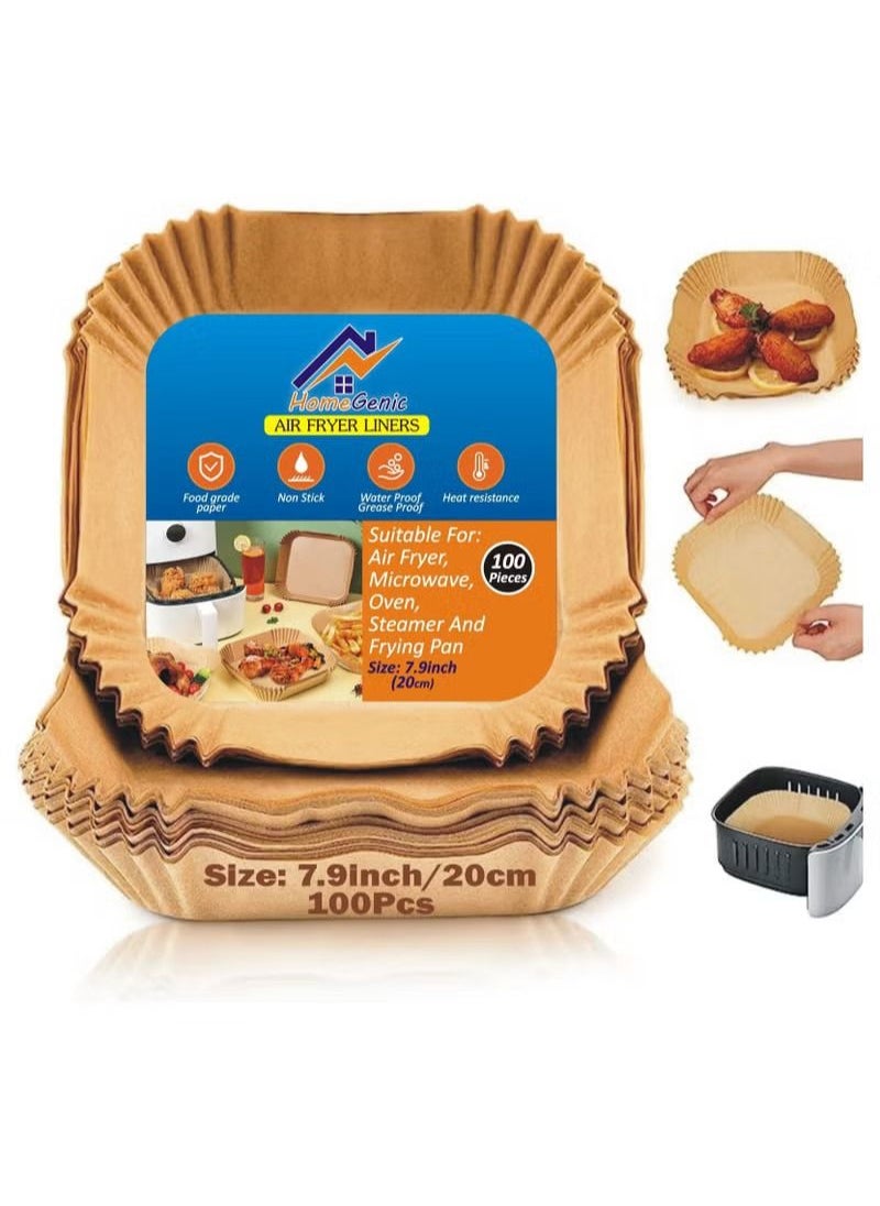 Food Grade - 100Pcs Air Fryer Liners Greaseproof Nonstick Square Parchment Papers - Image 1