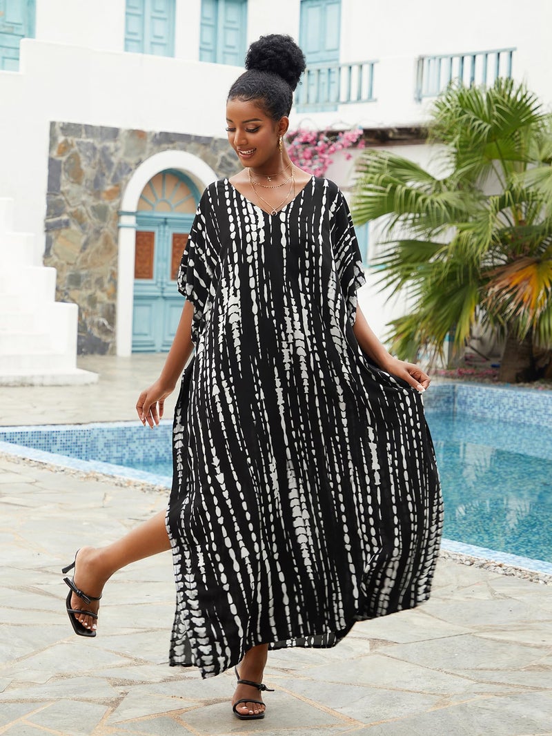 IMAGEKOPE Kaftan for Women Plus Size Bathing Suit Cover up Batwing Dress Loose fit Moroccan Caftan mumu Dresses for Women - Image 3