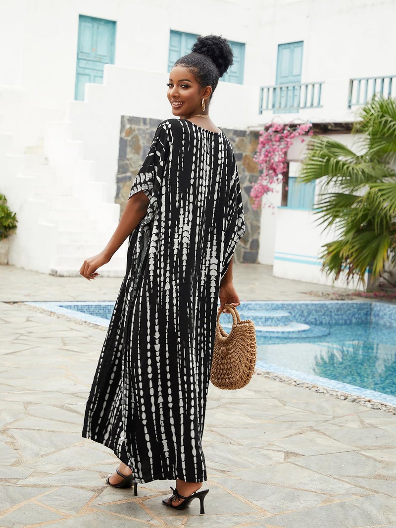 IMAGEKOPE Kaftan for Women Plus Size Bathing Suit Cover up Batwing Dress Loose fit Moroccan Caftan mumu Dresses for Women - Image 4