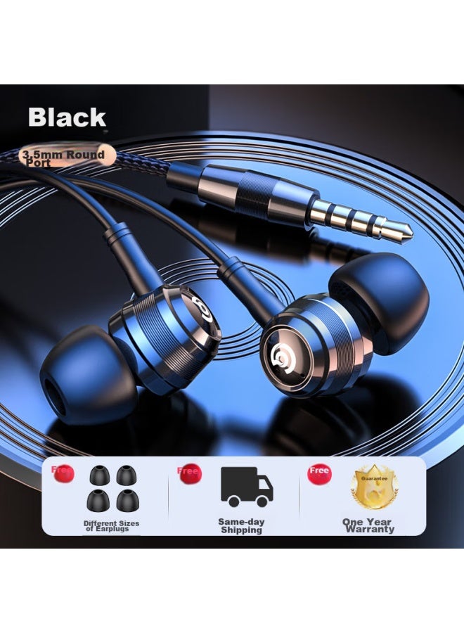 Orange Changao Wired Earphones, In-ear, High-definition Sound Quality, Noise Isolation, Noise Reduction, Compatible With Phones And Computers, For Huawei, Honor, Oppo, Xiaomi, Vivo, Black, 3.5mm Round Plug - Image 1
