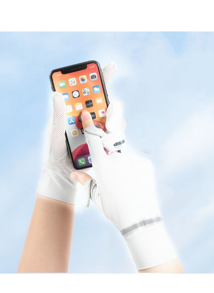 1-Pair UV Protection Summer Sunscreen Gloves White - Image 4