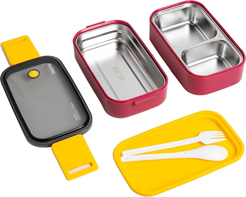MahMir Stainless Steel Lunch Box - Insulated Bento Box Multifunctional-Containers Lunch Box Containers with 2 Compartments & Tableware(304 stainless steel 2 compartments lunch box (Red) - Image 2