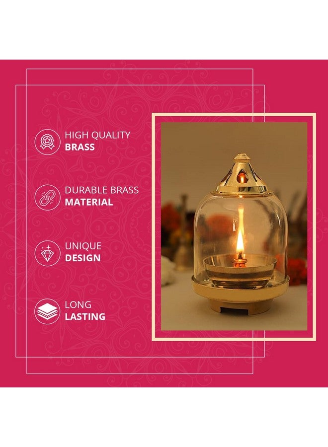 Klassic Klassic Prabha Medium Diya | Curved Diya with Borosilicate Glass Shade | Diya for Pooja, Home Decoration & Gifts & Gold Lid for Jyoti Lighting in Bedroom & Mandir - Image 4