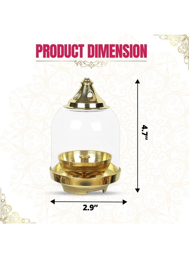 Klassic Klassic Prabha Medium Diya | Curved Diya with Borosilicate Glass Shade | Diya for Pooja, Home Decoration & Gifts & Gold Lid for Jyoti Lighting in Bedroom & Mandir - Image 3