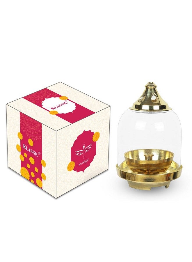 Klassic Klassic Prabha Medium Diya | Curved Diya with Borosilicate Glass Shade | Diya for Pooja, Home Decoration & Gifts & Gold Lid for Jyoti Lighting in Bedroom & Mandir - Image 2