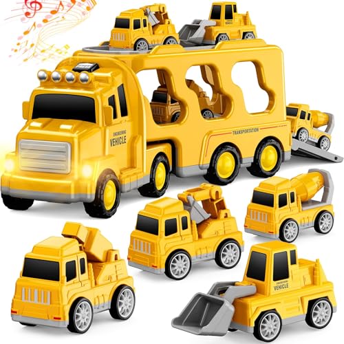 FunMission Toddlers Construction Toys for Kids 39 Year Old5 in 1 Friction Power Vehicle Car for 3 4 5 6 7 Years Old Boys GirlsCarrier Truck Transport Toys for Christmas and Birthday Gifts - Image 1