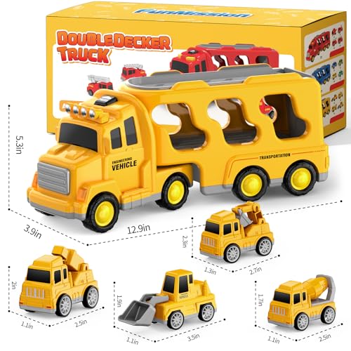 FunMission Toddlers Construction Toys for Kids 39 Year Old5 in 1 Friction Power Vehicle Car for 3 4 5 6 7 Years Old Boys GirlsCarrier Truck Transport Toys for Christmas and Birthday Gifts - Image 5