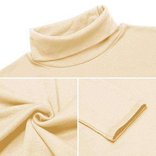 LONGBIDA Men Slim Fit Lightweight Long Sleeve Pullover Top Turtleneck T-Shirt(Beige,S) - Image 2