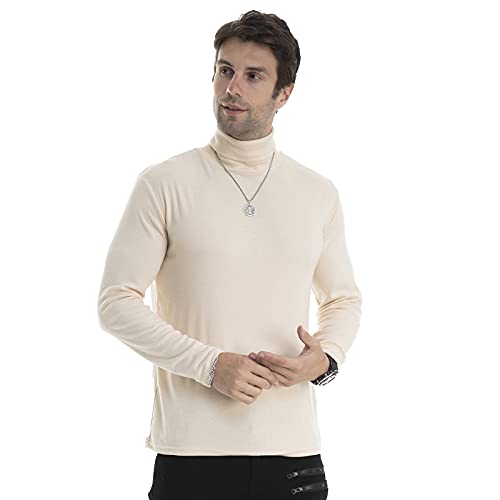 LONGBIDA Men Slim Fit Lightweight Long Sleeve Pullover Top Turtleneck T-Shirt(Beige,S) - Image 5