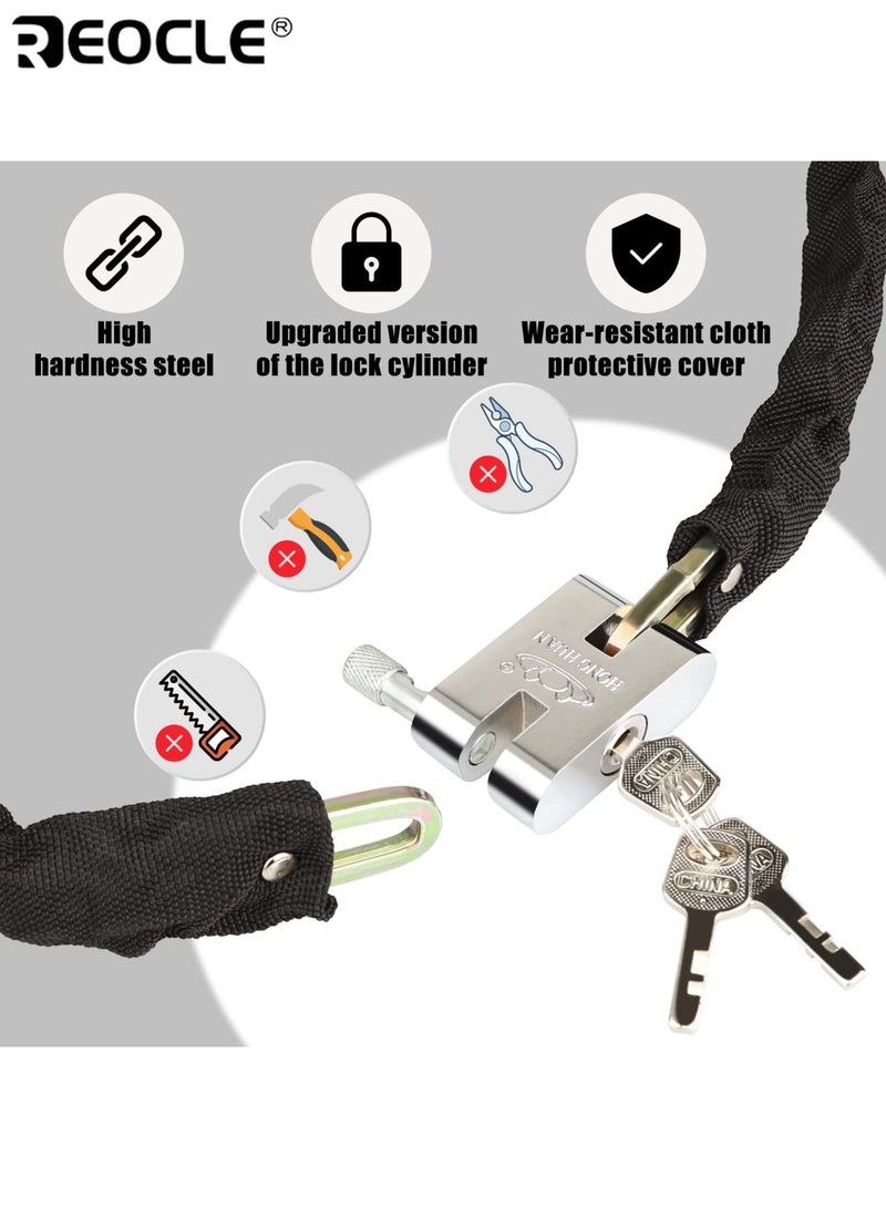 ريوكل قفل الدراجة الثقيلة قفل سلسلة مكافحة السرقة عالي الأمان مع قفل دراجة مانعة لتسرب الماء لبوابة باب سكوتر للدراجات النارية وحماية السياج (تشمل 3 مفاتيح) - Image 2