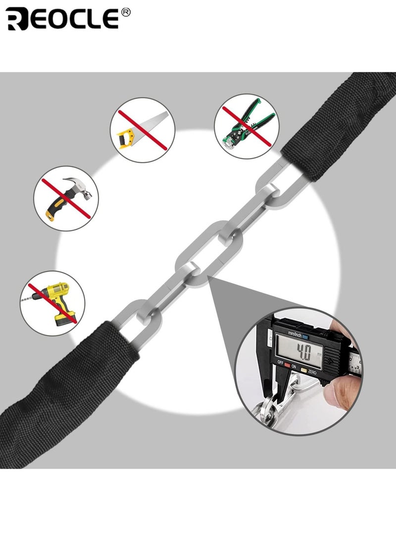 ريوكل قفل الدراجة الثقيلة قفل سلسلة مكافحة السرقة عالي الأمان مع قفل دراجة مانعة لتسرب الماء لبوابة باب سكوتر للدراجات النارية وحماية السياج (تشمل 3 مفاتيح) - Image 3