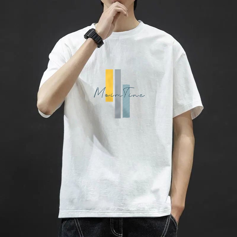Short-Sleeved T-Shirt Men'S 2024 Men'S Round Neck Loose Short-Sleeved T-Shirt Korean-Style Students Half-Sleeved Trendy T-Shirt - Image 3