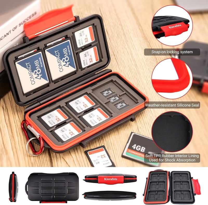 Kiorafoto 36 Slots Professional Water-Resistant Memory Card Case with Carabiner and Eject Pin - Image 4
