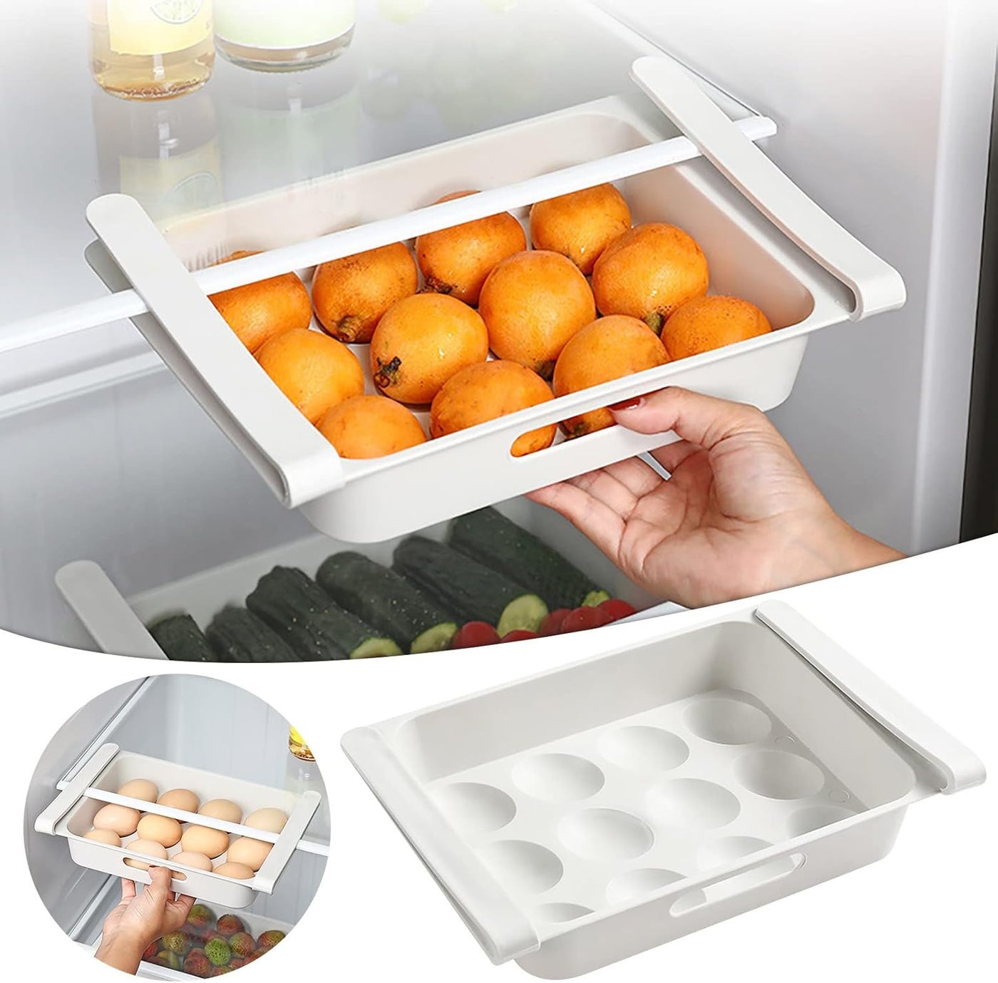 Refrigerator Egg Drawer, Snap-on Egg Holder for Refrigerator Organizes and Protects Eggs - Adjustable and Space Saving Egg Storage Container for Refrigerator