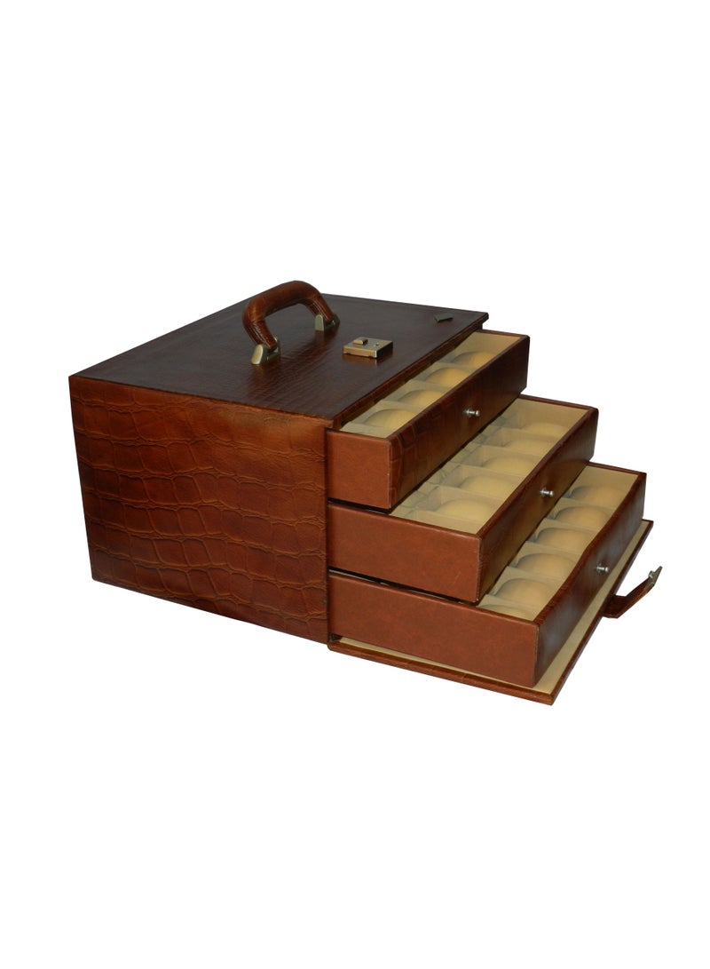 LAVERI LEATHER صندوق ساعات لافيري للرجال والنساء (54 فتحة)، منظم علبة ساعات من الجلد الفاخر مع سطح زجاجي كريستالي، وسادة قابلة للإزالة  - Image 3