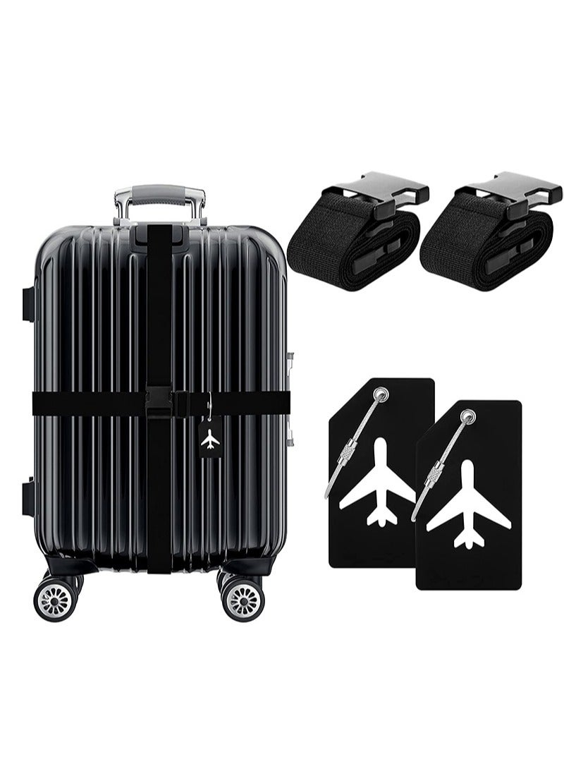Aikanbo 4 Pack Luggage Straps Suitcase Tags Set，Travel Adjustable Suitcase Straps Silicone Luggage Tags with Name ID Card Men Women Travel Accessories（Black） - Image 1