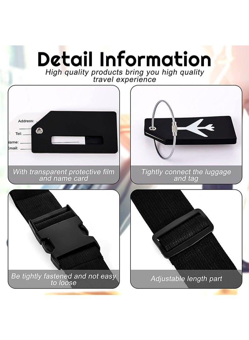 Aikanbo 4 Pack Luggage Straps Suitcase Tags Set，Travel Adjustable Suitcase Straps Silicone Luggage Tags with Name ID Card Men Women Travel Accessories（Black） - Image 3
