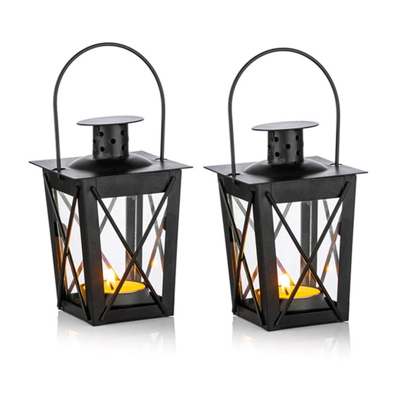 2 Pcs Tealight Lanterns Hanging Candle Holder Metal Mini Decorative Led Tea Light Candleholder Decoration for Birthday Parties Wedding Centerpiece Relaxing Spa Setting Black 2 Pcs