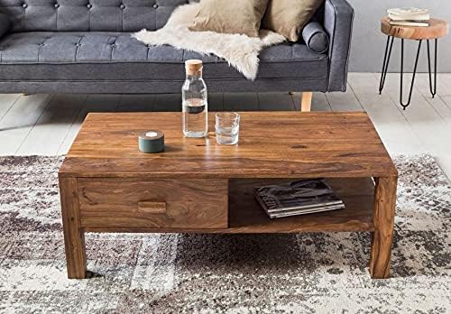 OGNIJA Solid Wooden Coffee Table with Drawer Storage and Shelf - Centre Piece for Living Room, Hall, Bedroom, Office Furniture (Finish Color :-Natural Finish) - Image 2