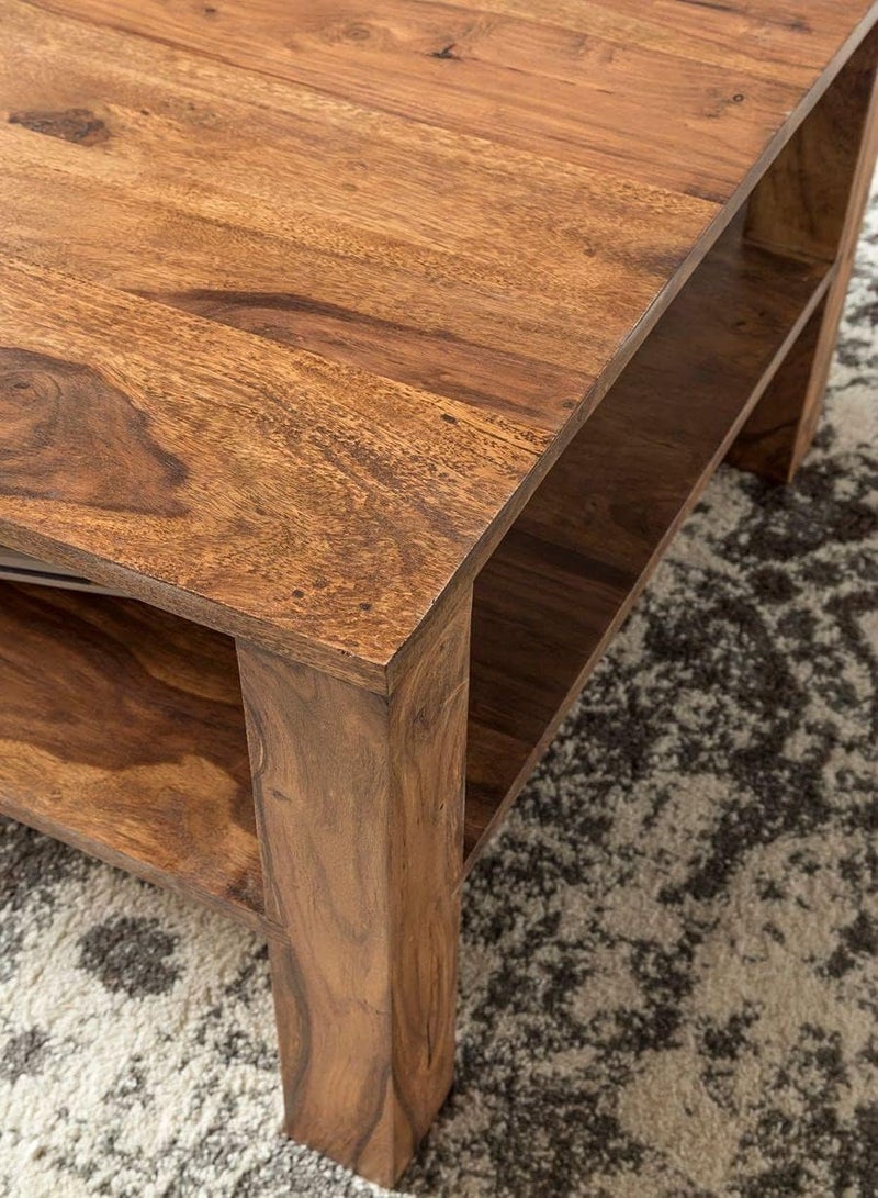 OGNIJA Solid Wooden Coffee Table with Drawer Storage and Shelf - Centre Piece for Living Room, Hall, Bedroom, Office Furniture (Finish Color :-Natural Finish) - Image 5
