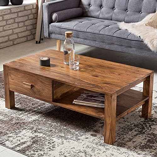 OGNIJA Solid Wooden Coffee Table with Drawer Storage and Shelf - Centre Piece for Living Room, Hall, Bedroom, Office Furniture (Finish Color :-Natural Finish) - Image 1