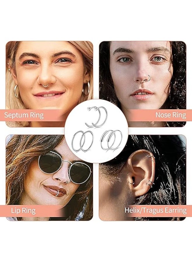 FAYET 21PCS Surgical Steel Nose Rings & Studs Set for Women, Small Silver Hoops, L-Shaped & Screw Nose Jewelry, Hypoallergenic - Image 4