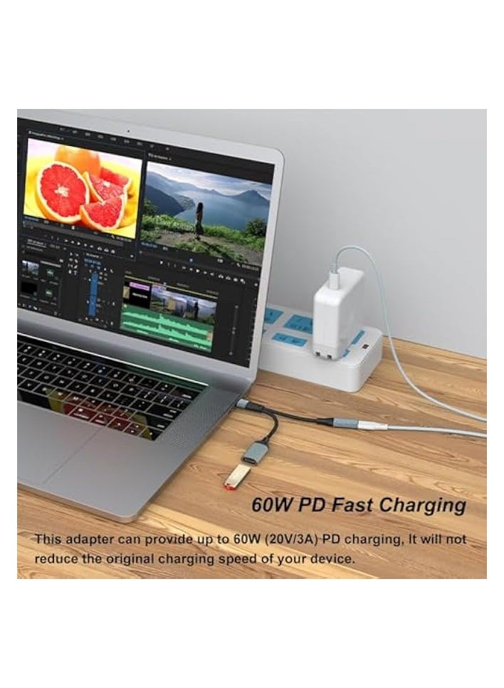 erorex USB C to USB OTG Adapter and Charger Cable, USB C Male to 2USB-C Female Cord, Double USB C Port Hub USB C Charging Split with PD 60W Adapter for Mac, One,Laptop, iPhone, iPad - Image 2