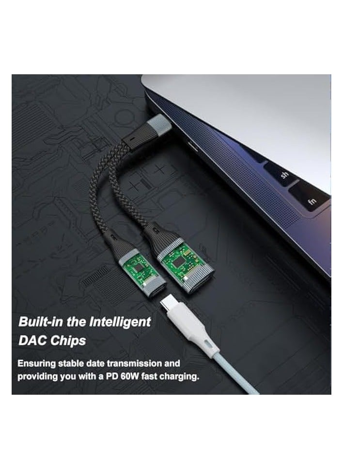 erorex USB C to USB OTG Adapter and Charger Cable, USB C Male to 2USB-C Female Cord, Double USB C Port Hub USB C Charging Split with PD 60W Adapter for Mac, One,Laptop, iPhone, iPad - Image 4