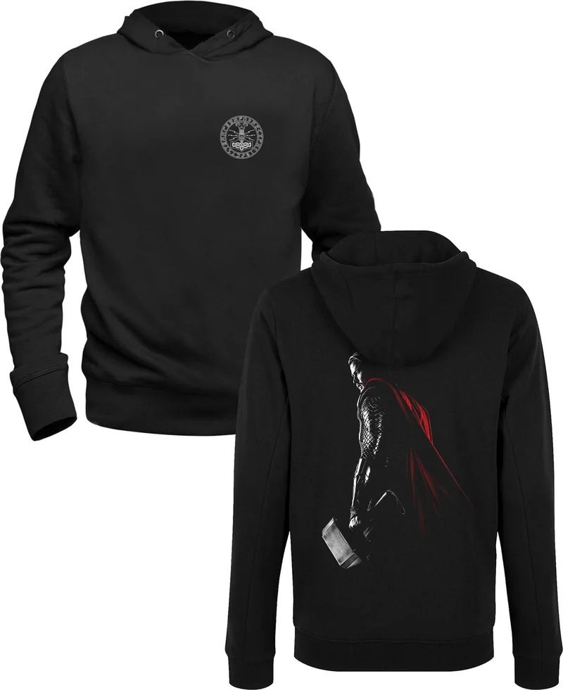 الفا تيشيرت Alpha Tshirt Thor Mjolnir Designed Illustrated Hammer Black Front Back Printed Sweatshirt