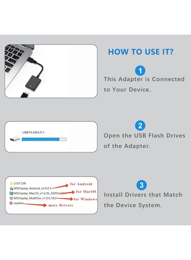 جويز محول USB إلى HDMI لشاشات Windows 11/10/8، محول HDMI USB لأجهزة الكمبيوتر المحمولة، ماك، ماك بوك برو، كابل USB 3.0 وUSB 2.0 HDMI، متوافق مع شاشات متعددة لأجهزة الكمبيوتر المكتبية والتلفزيون، أسود.  - Image 5