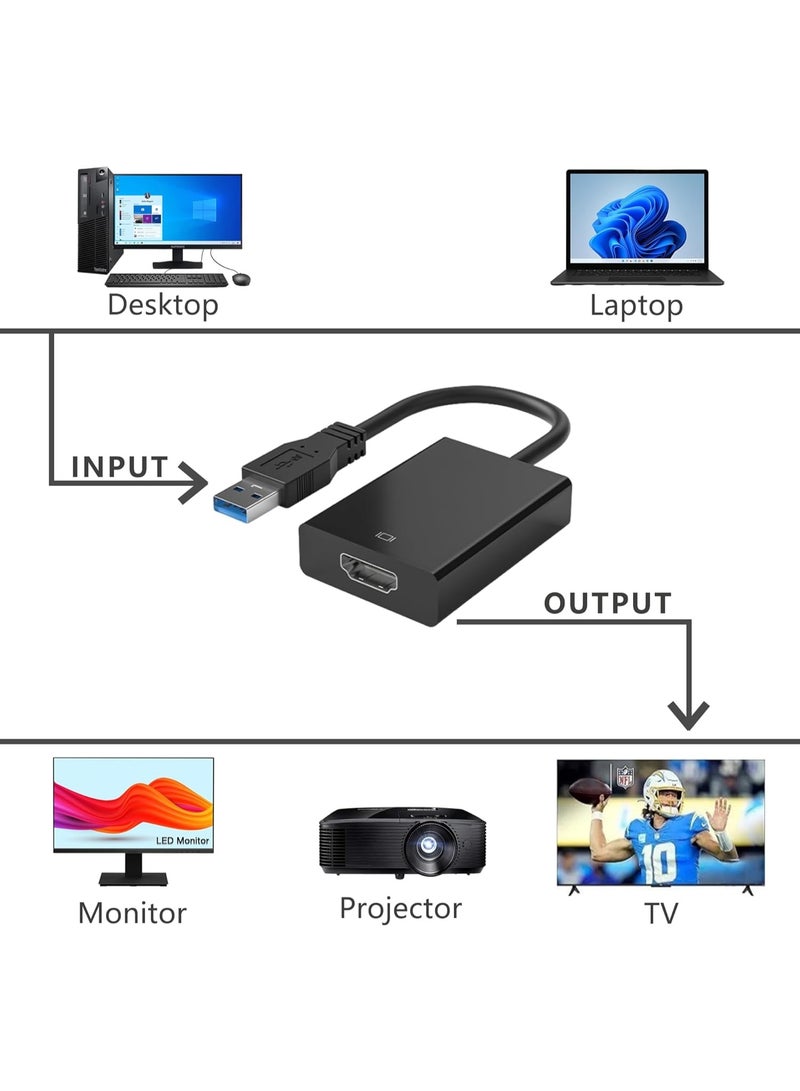 جويز محول USB إلى HDMI لشاشات Windows 11/10/8، محول HDMI USB لأجهزة الكمبيوتر المحمولة، ماك، ماك بوك برو، كابل USB 3.0 وUSB 2.0 HDMI، متوافق مع شاشات متعددة لأجهزة الكمبيوتر المكتبية والتلفزيون، أسود.  - Image 3