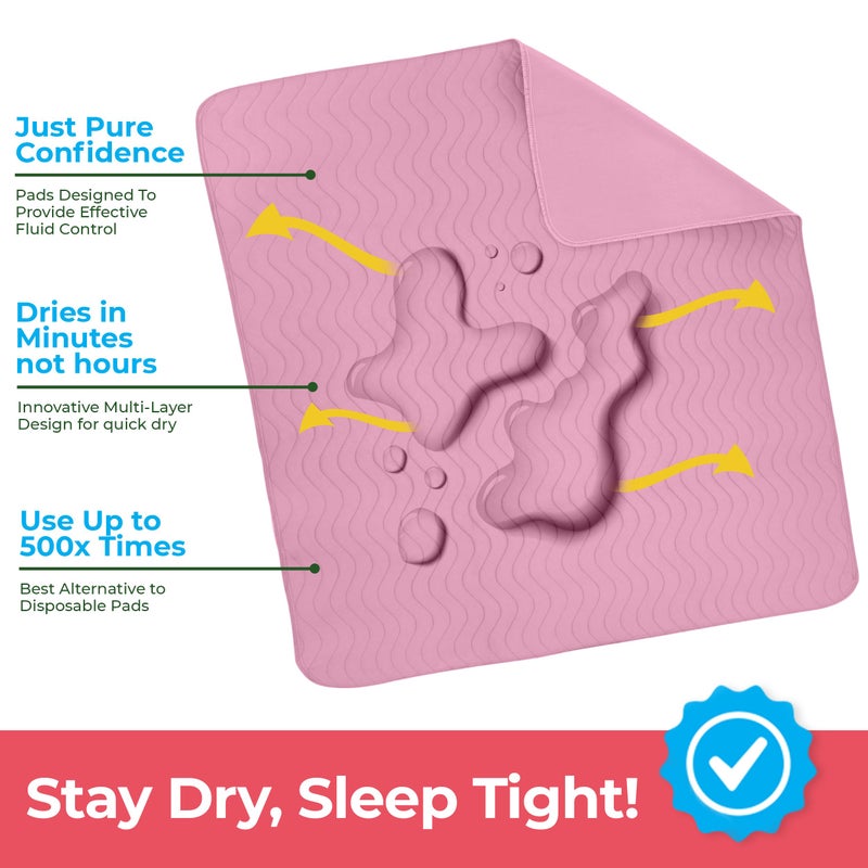 Utopia Bedding Washable Underpads 34" x 52" (Pack of 4), Waterproof Reusable Heavy Absorbency Incontinence Bed Pads for Adults, Kids, Elderly and Pets, Bedwetting Pads for Sofa and Couch (Pink) - Image 3