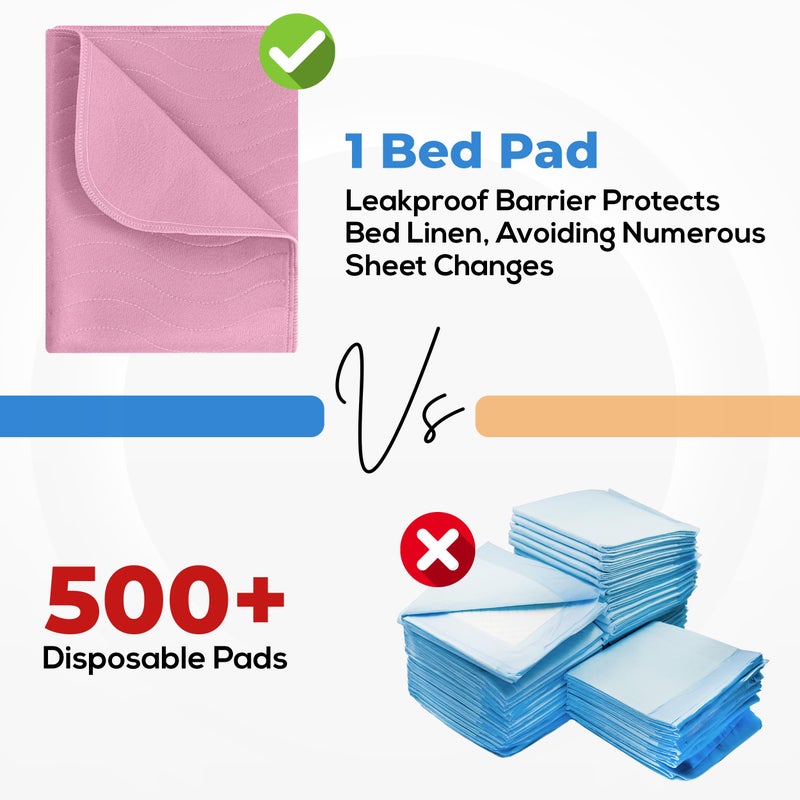 Utopia Bedding Washable Underpads 34" x 52" (Pack of 4), Waterproof Reusable Heavy Absorbency Incontinence Bed Pads for Adults, Kids, Elderly and Pets, Bedwetting Pads for Sofa and Couch (Pink) - Image 5