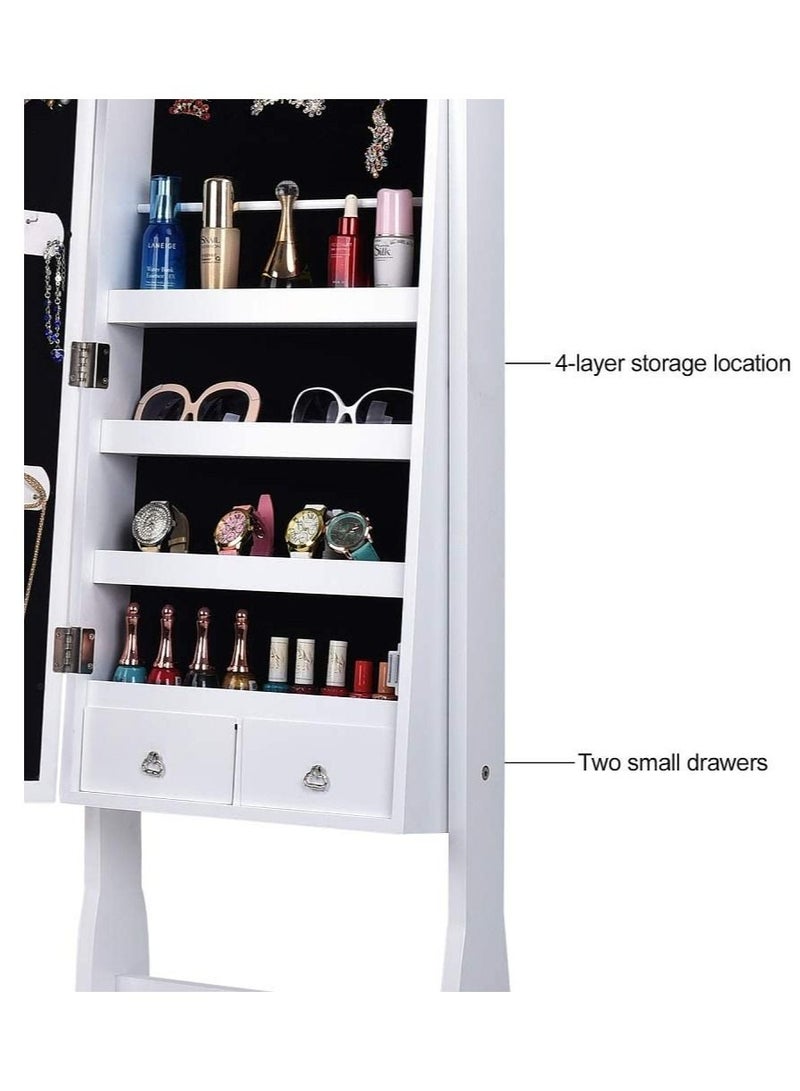 DubaiGallery Zipperl Dressing Mirror with Jewelry Box Full Length Mirror Jewelry Organizer Lockable Wood Standing Jewelry Armoire with Mirror - Image 5
