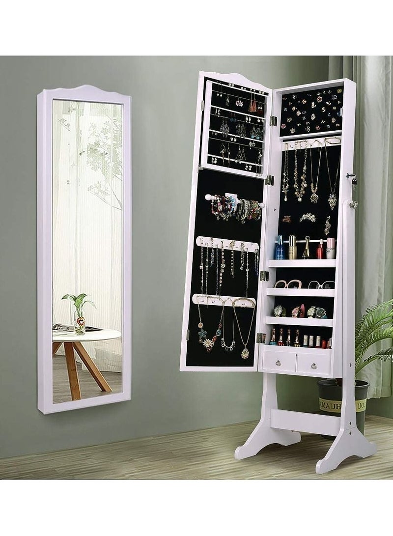 DubaiGallery Zipperl Dressing Mirror with Jewelry Box Full Length Mirror Jewelry Organizer Lockable Wood Standing Jewelry Armoire with Mirror - Image 2