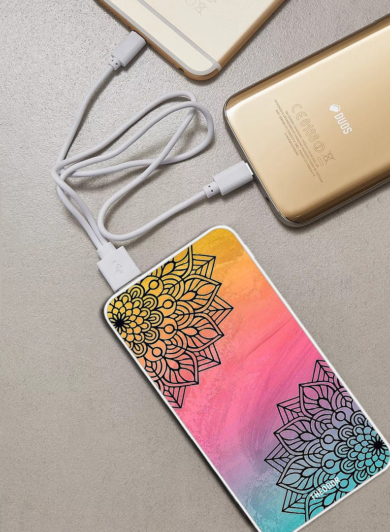 Theodor 10,000 mAh Super Fast Charging Ultra Compact Power Bank with Quick Charge & Power Delivery, Portable Charger For iPhone and Android Top & Bottom Flower - Image 2