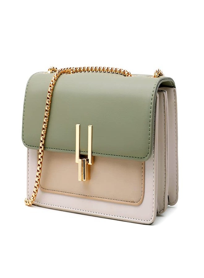 AMHDV Small Shoulder Chain Bag Color Block Crossbody Purse Square Flap Leather Handbag for Women (A-green) - Image 1
